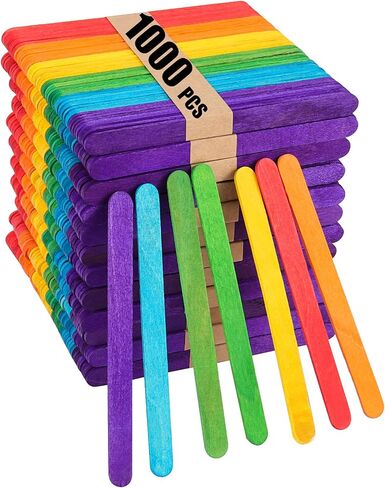 ZOENHOU 1000 PCS Colored Popsicle Sticks, Large Colored Craft Sticks Wooden Lolly Sticks Jumbo Lollipop Sticks for DIY Craft in Kuwait