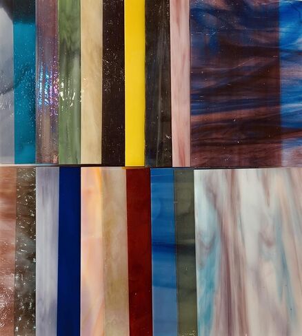 20 ورقة SPECTRUM، Wissmach، Kokomo، حزمة متنوعة متنوعة، زجاج ملون 3 مم (4 × 6 بوصة) نسيج كاتدرائيات الأوبال من Crafter's Best in Kuwait