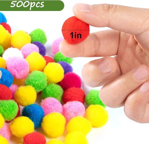 500 قطعة من كرات بوم بوم 1 انش للفنون والحرف اليدوية - كرات بوم بوم ملونة متنوعة، كرات من اللباد للحرف اليدوية للاطفال والمشاريع المنزلية والحفلات والعطلات والديكورات الابداعية in Kuwait