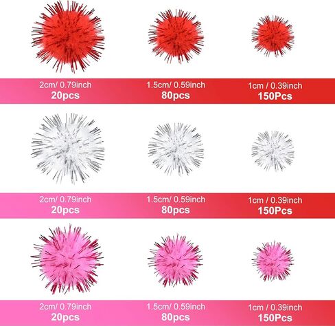 MIAHART 750 Pcs Valentines Crafts Pom Poms Glitter Fluffy Pom Poms for DIY Craft Making Valentine's Day Party Decorations, 3 Sizes 3 Colors in Saudi Arabia