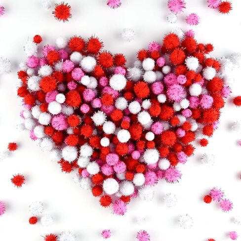 MIAHART 750 Pcs Valentines Crafts Pom Poms Glitter Fluffy Pom Poms for DIY Craft Making Valentine's Day Party Decorations, 3 Sizes 3 Colors in Saudi Arabia