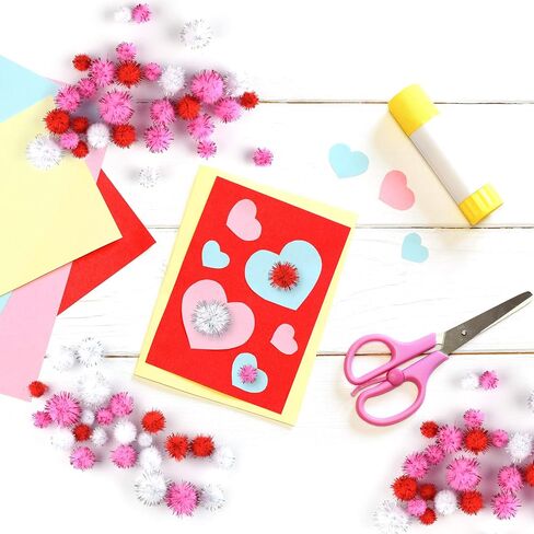 MIAHART 750 Pcs Valentines Crafts Pom Poms Glitter Fluffy Pom Poms for DIY Craft Making Valentine's Day Party Decorations, 3 Sizes 3 Colors in Saudi Arabia