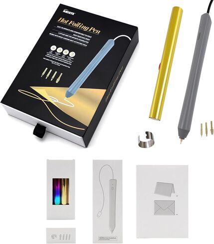 Hot Foil Pens with 4 Size Metal Tips & 4pcs Heat Activated Foil Roll Sets for Card Making Scrapbooking Tools All in One Kits Drawing Pen USB Powered DC5V Foil Quill Starter Kits in Kuwait
