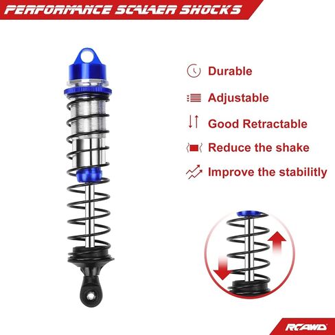 RCAWD Shock Absorber for Maxx 1/10 Upgrades, Front Rear RC Shocks Damper with Spring Adjustable Aluminum Parts for # 89086-4,# 89076-4, # 8961 Red in Saudi Arabia