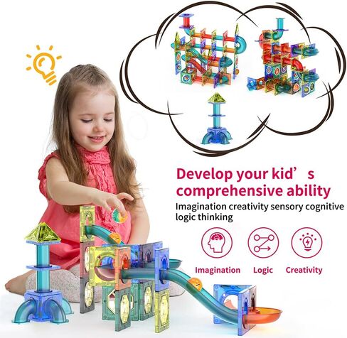 132Pcs Magnetic Tiles Marble Run Building Set for Kids, Marble Run Race Magnet Blocks Toys, Child STEM Learning & Educational Brain Development Toys for Age 6+ 7 8 9 10 Boys Girls Birthday Xmas Gift in Kuwait