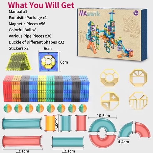 132Pcs Magnetic Tiles Marble Run Building Set for Kids, Marble Run Race Magnet Blocks Toys, Child STEM Learning & Educational Brain Development Toys for Age 6+ 7 8 9 10 Boys Girls Birthday Xmas Gift in Kuwait