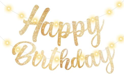 Pre-Strung Happy Birthday Banner, Gold Glitter Birthday Sign, Perfect Happy Birthday Decorations, Happy Birthday Banner with Lights in Kuwait
