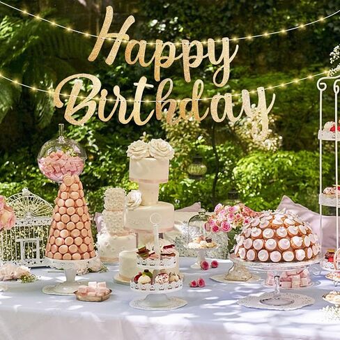 Pre-Strung Happy Birthday Banner, Gold Glitter Birthday Sign, Perfect Happy Birthday Decorations, Happy Birthday Banner with Lights in Kuwait