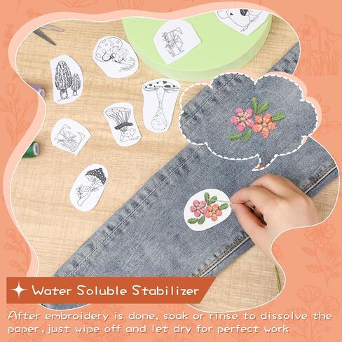 مثبت قابل للذوبان في الماء للتطريز، ومثبتات التطريز، وأنماط التطريز، وورق التطريز بالعصا والغرز مع أنماط القطط والكلاب للتطريز (سلسلة الفطر والحيوانات) in Kuwait