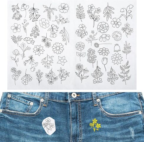 50Pcs Pattern Stick and Stitch Embroidery Paper Water Soluble Stabilizer for Embroidery with Pre-Printed Flowers and Leaves Adhesive Stabilizer for Embroidery Beginner Hand Sewing in Kuwait