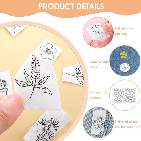 50Pcs Pattern Stick and Stitch Embroidery Paper Water Soluble Stabilizer for Embroidery with Pre-Printed Flowers and Leaves Adhesive Stabilizer for Embroidery Beginner Hand Sewing in Kuwait