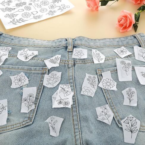 50Pcs Pattern Stick and Stitch Embroidery Paper Water Soluble Stabilizer for Embroidery with Pre-Printed Flowers and Leaves Adhesive Stabilizer for Embroidery Beginner Hand Sewing in Kuwait