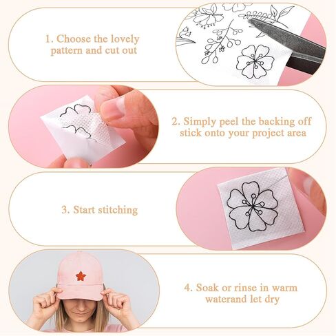 50Pcs Pattern Stick and Stitch Embroidery Paper Water Soluble Stabilizer for Embroidery with Pre-Printed Flowers and Leaves Adhesive Stabilizer for Embroidery Beginner Hand Sewing in Kuwait