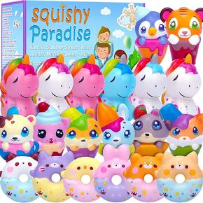 POKONBOY 30 Pack Kawaii Squishies Squishy Toys, Animals Squishies Cute Unicorn Donuts Slow Rising Creamy Scent Stress Relief Squishies Pack Party Favors Decorative with Key Chain
