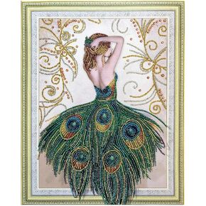 Ingzy 16x20 Diamond Painting Art Kits Peacock Girl,5D Special Partial Drill Paint with Diamdond Artwork Mosaic Kits in Kuwait