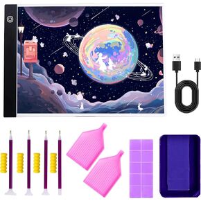 لوحة إضاءة للرسم الماسي مقاس A4 من لاديشان، لوحة إضاءة نحيفة للغاية مع ملحقات وأدوات فنية ماسية، لوحة تتبع قابلة للتعتيم تعمل بمنفذ USB لمجموعات الرسم الماسي in Kuwait