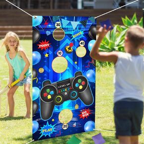Video Games Toss Games, Level Up Game Video Game Controller Banner Backdrop with 3 Bean Bags for Kids Blue Gaming Party Supplies Throwing Games Birthday Party Outdoor Indoor Family Class Activities in Saudi Arabia