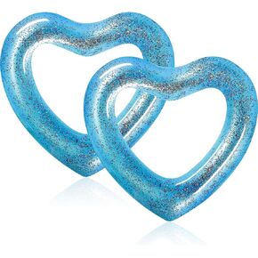 2 Pcs Heart Pool Float Inflatable Swim Rings, 47.3 x 39.4 Inch Bachelorette Party Pool Float Loungers Tube, Heart Shaped Summer Swimming Ring, Water Fun Beach Party for Adults