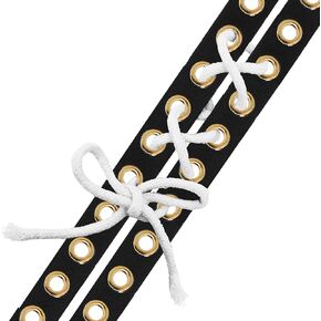 Mandala Crafts Gold Metal Eyelet Trim with Grommets - Black Eyelet Grommet Tape for Sewing - 3/4 Inch 3 YDs 4mm Eyelet Tape Strip Cotton Twill Tape by The Yard