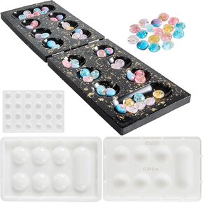 ISSEVE Mancala Board Game Resin Molds Set, Epoxy Silicone Resin Molds Kit with 2Pcs Mancala Board Silicone Molds 1Pc Mancala Stones Mold, Epoxy Molds for Resin Casting, DIY Family Party Board Games in Kuwait