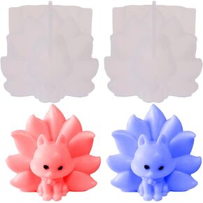 ONNPNN قطعتين من قالب شمع الثعلب ذو 9 ذيل، قوالب سيليكون ثلاثية الأبعاد على شكل ثعلب تسعة ذيل، قوالب أقراص سكرية على شكل حيوان، لتزيين سطح المكتب المصنوع يدويًا من راتنجات الإيبوكسي والجبس in Kuwait