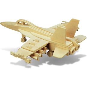 Puzzled 3D Puzzle F-18 Hornet Aircraft Jet Wood Craft Construction Kit Fun & Educational DIY Wooden Toy Assemble Model Unfinished Craft Hobby Airplane Puzzle to Build & Paint for Decoration 47pcs Pack in Saudi Arabia