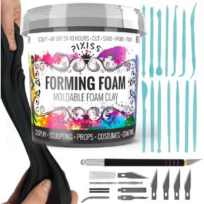 Moldable Cosplay Foam Clay (Black) - Premium Modeling Foam Clay Air Dry, 300 Gram Cosplay Foam Sculpting Clay for Crafts - Flexible Air Drying Clay Foam - Sculpting Tool Kit for Detailing (Black)