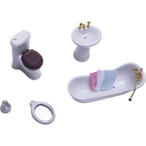 SUCCUNA Dollhouse Accessories Bathroom Set 1 12 Scale Dollhouse Furniture Miniatures Toys Mini Ceramic Toilet Washbasin Mirror Bathtub with 3 Towels for Dollhouse Restroom Decoration in Kuwait