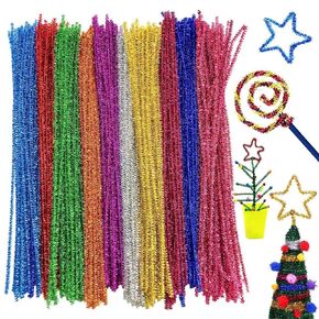 300Pcs Glitter Pipe Cleaners Tinsel Chenille Stems,10 Colors Metallic Pipe Cleaner for Creative Crafts Decorations,Tinsel Chenille Stems for for DIY Crafts, 6 mm x 12Inch in Kuwait