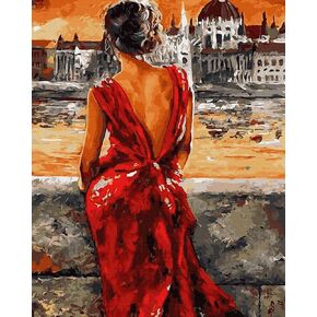 LukFun DIY Oil Painting Paint by Number Kit for Adults, Lady Paint by Numbers, 16 x 20 inch (Elegant Lady, Without Frame)