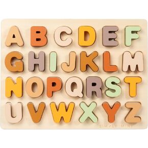 Wooden Alphabet Puzzle for Toddlers Learning ABC Letters - Fun and Educational Wood Letter Puzzle with Storage Bag for Toddlers and Kids 3-6 Years Old in Saudi Arabia