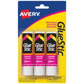 Avery Glue Stic White, 0.26 oz., Washable, Nontoxic, Permanent Adhesive, 2 Glue Sticks (00171)