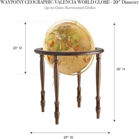 Waypoint Geographic فالنسيا غلوب، كرة زخرفية مضيئة مقاس 20 بوصة، تركيب متعدد الاتجاهات، كرة أرضية عالمية قائمة على الأرض للمكتبة أو ديكور المكتب، أزرق in Saudi Arabia