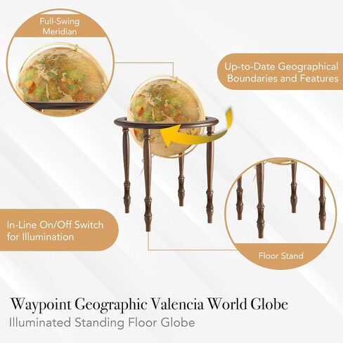 Waypoint Geographic فالنسيا غلوب، كرة زخرفية مضيئة مقاس 20 بوصة، تركيب متعدد الاتجاهات، كرة أرضية عالمية قائمة على الأرض للمكتبة أو ديكور المكتب، أزرق in Saudi Arabia