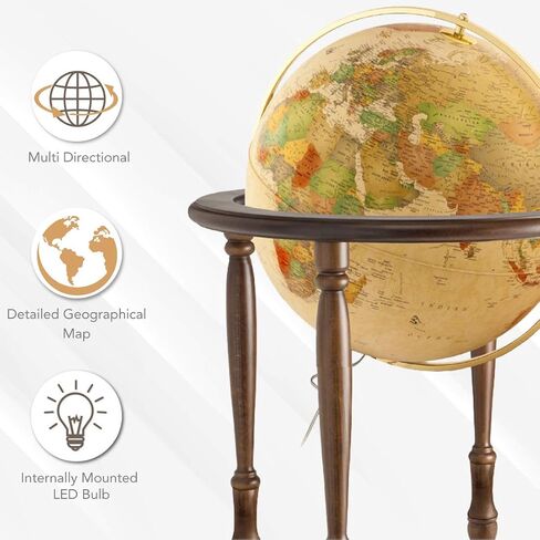 Waypoint Geographic فالنسيا غلوب، كرة زخرفية مضيئة مقاس 20 بوصة، تركيب متعدد الاتجاهات، كرة أرضية عالمية قائمة على الأرض للمكتبة أو ديكور المكتب، أزرق in Saudi Arabia