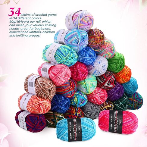 34 Rolls Acrylic Yarn for Crocheting Colorful Knitting Yarn Multi Colored Yarn Soft Rainbow Yarn Crochet Yarn for Crocheting and Knitting Craft Project in Saudi Arabia