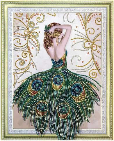 مجموعة فنية للرسم الماسي مقاس 16 × 20 من Ingzy فتاة الطاووس، طلاء حفر جزئي خاص 5D مع مجموعة فسيفساء فنية من الماس in Kuwait