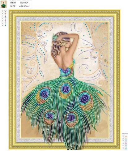 مجموعة فنية للرسم الماسي مقاس 16 × 20 من Ingzy فتاة الطاووس، طلاء حفر جزئي خاص 5D مع مجموعة فسيفساء فنية من الماس in Kuwait