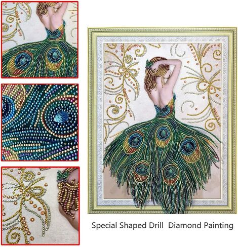 مجموعة فنية للرسم الماسي مقاس 16 × 20 من Ingzy فتاة الطاووس، طلاء حفر جزئي خاص 5D مع مجموعة فسيفساء فنية من الماس in Kuwait