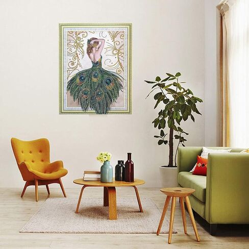 مجموعة فنية للرسم الماسي مقاس 16 × 20 من Ingzy فتاة الطاووس، طلاء حفر جزئي خاص 5D مع مجموعة فسيفساء فنية من الماس in Kuwait