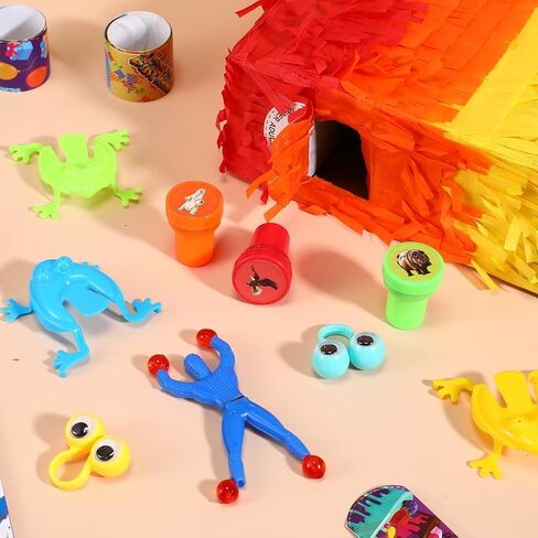 Lenwen 120 Pcs Rainbow Pinata Toy Set, Multicolor Kids Birthday Party Pinata with Blindfold Stick and Confetti Carnival Prize for Girls Boys 4th Anniversary Cinco De Mayo Fiesta Decor (Number 3) in Kuwait