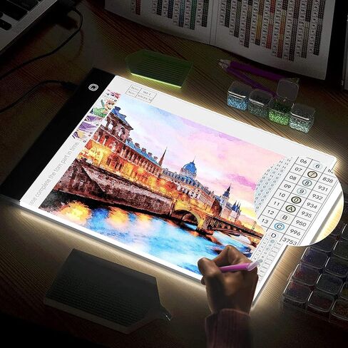 لوحة إضاءة للرسم الماسي مقاس A4 من لاديشان، لوحة إضاءة نحيفة للغاية مع ملحقات وأدوات فنية ماسية، لوحة تتبع قابلة للتعتيم تعمل بمنفذ USB لمجموعات الرسم الماسي in Kuwait