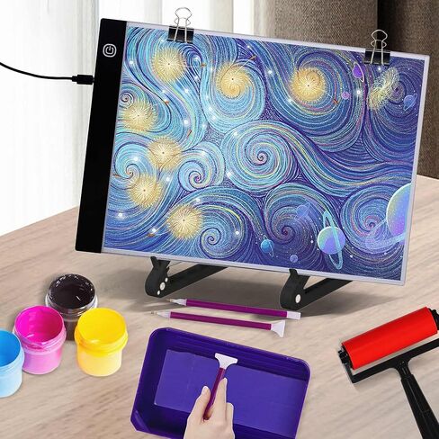 لوحة إضاءة للرسم الماسي مقاس A4 من لاديشان، لوحة إضاءة نحيفة للغاية مع ملحقات وأدوات فنية ماسية، لوحة تتبع قابلة للتعتيم تعمل بمنفذ USB لمجموعات الرسم الماسي in Kuwait