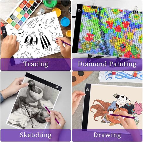 لوحة إضاءة للرسم الماسي مقاس A4 من لاديشان، لوحة إضاءة نحيفة للغاية مع ملحقات وأدوات فنية ماسية، لوحة تتبع قابلة للتعتيم تعمل بمنفذ USB لمجموعات الرسم الماسي in Kuwait