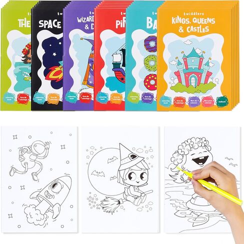 THE TWIDDLERS - 24 Pack 6 Themes Bulk Mini Coloring Books for Kids Ages 3+, Includes Farm & Wild Animals, Birds, Sea, Crawlies - Dinosaur Coloring Book Party Favor, Classroom Activity Books in Kuwait