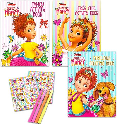 Classic Disney Fancy Nancy Tote Bag Activity Set - 3 Pc Bundle with Fancy Nancy Tote Bag, Coloring and Activity Tin with 50+ Stickers, Coloring Pages, and More (Fancy Nancy Crafts for Girls). in Kuwait
