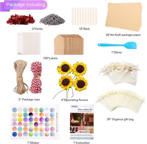 Aoibrloy Soap Making Kits for Adults Beginner with Instructions, Natural DIY Soap Kits with 2lbs. Shea Butter Soap Base, 5 Silicone Soap Mold, Dried Flowers, 4 Essential Oil, 4 Colors, 15 Labels in Kuwait