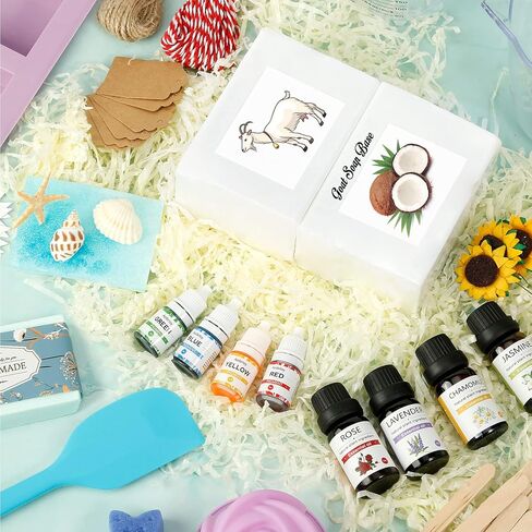 Aoibrloy Soap Making Kits for Adults Beginner with Instructions, Natural DIY Soap Kits with 2lbs. Shea Butter Soap Base, 5 Silicone Soap Mold, Dried Flowers, 4 Essential Oil, 4 Colors, 15 Labels in Kuwait