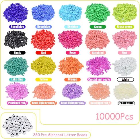 Beads for Bracelets Kit 10000pcs 3mm Glass Seed Beads Multi Color and 280pcs Alphabet Letter Beads for DIY Jewelry Name Bracelets Making and Crafts in Saudi Arabia