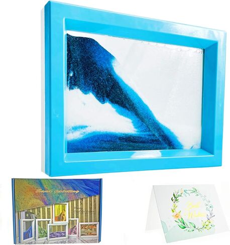Dynamic Sand Art Picture Ocean Heart, Moving Sand Picture Art for Autistic, Desktop Art Decor Toys, Sand Sculptures in Motion Office Relax Toys to Keep You Calm! (7.3 x 5.7 inch - Blue) in Kuwait